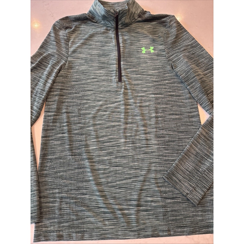 Under Armour Heat Gear Men's Quarter Zip‎ Fitted Green Striped Running UA Small